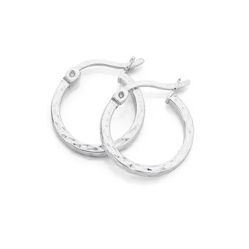Sterling Silver Diamond Cut Flat Hoops 15mm