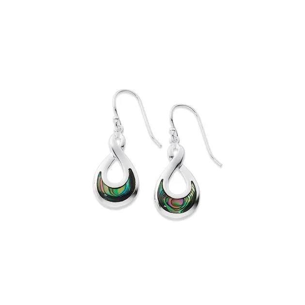 Silver Paua Shell Infinity Drop Earrings