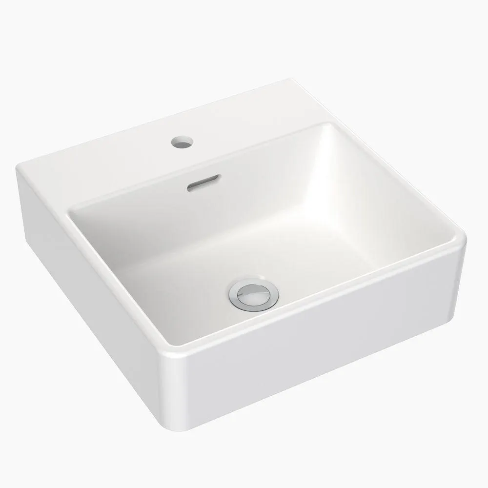 Square Wall Basin 400mm 1 Tap Hole White CL40007.W1
