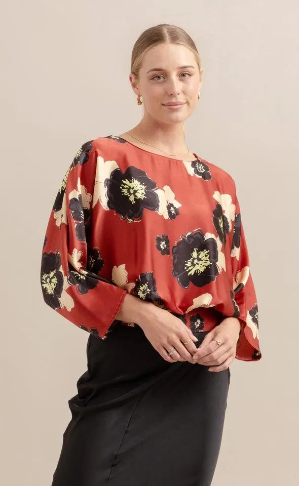Satin Floral Batwing Top