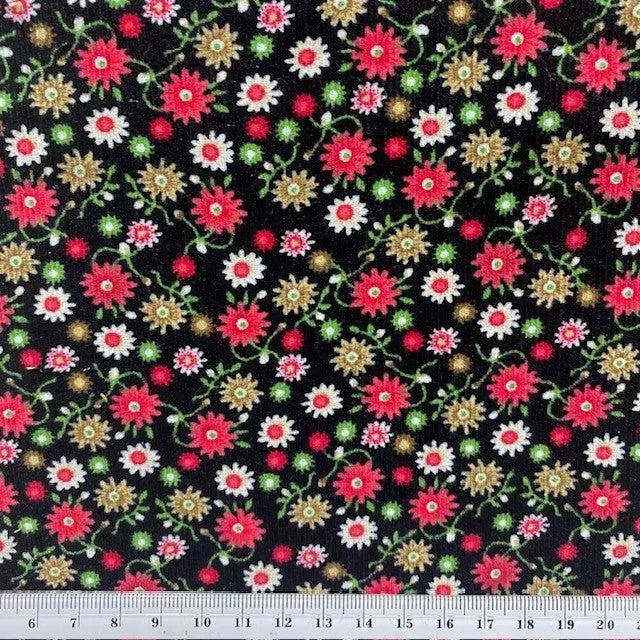 Printed Corduroy Fabric, Pink Daisy- Width 114cm