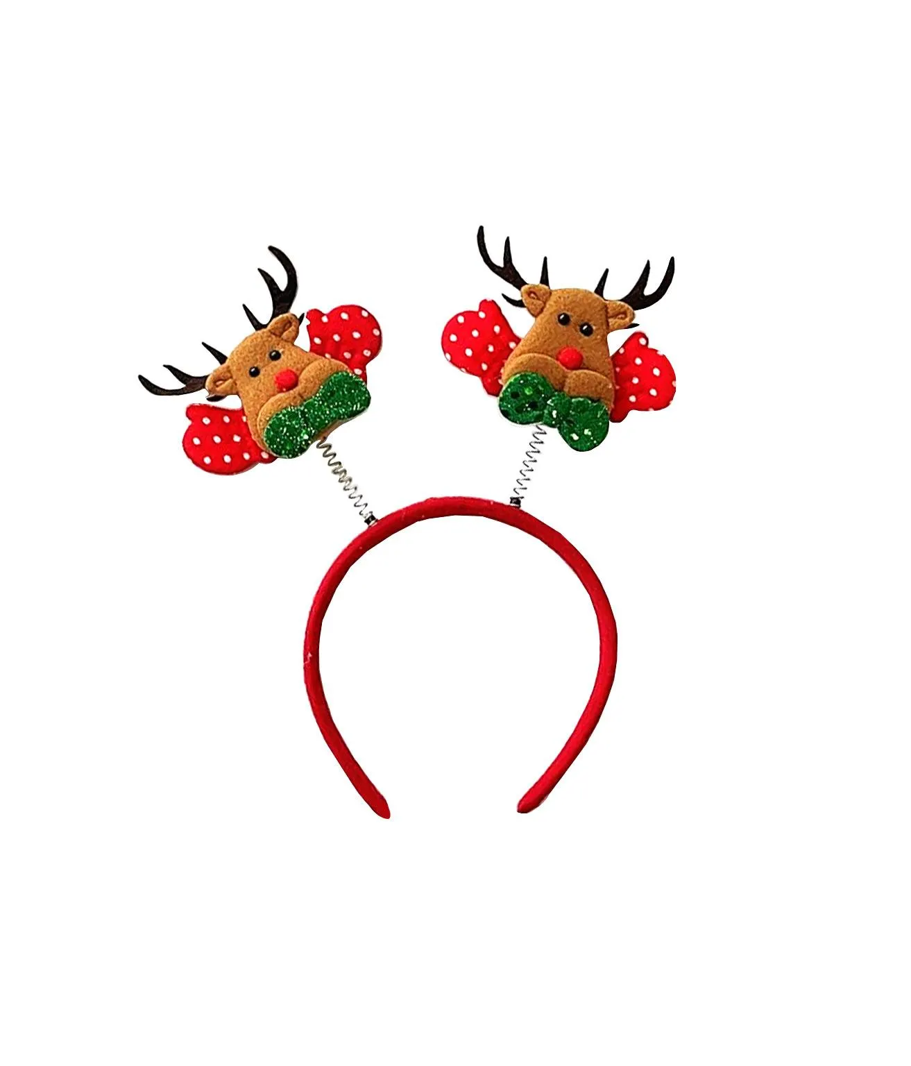 Reindeer Face with Green Bow Design Headband