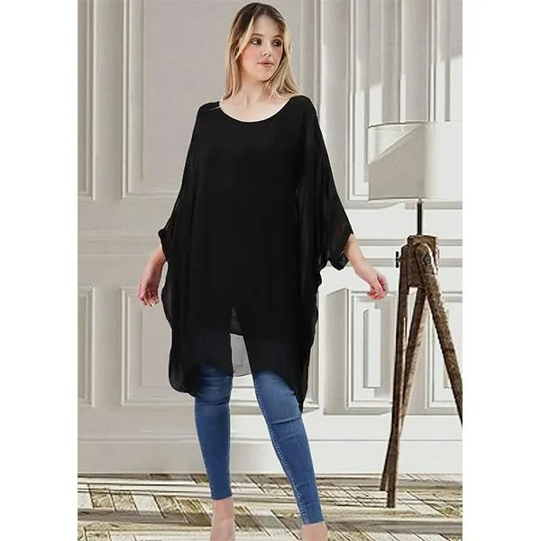 Long Silk Top Black