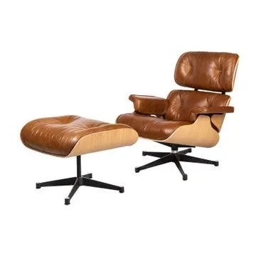 Replica Eames Lounge & Ottoman Set - Saddle/Oak