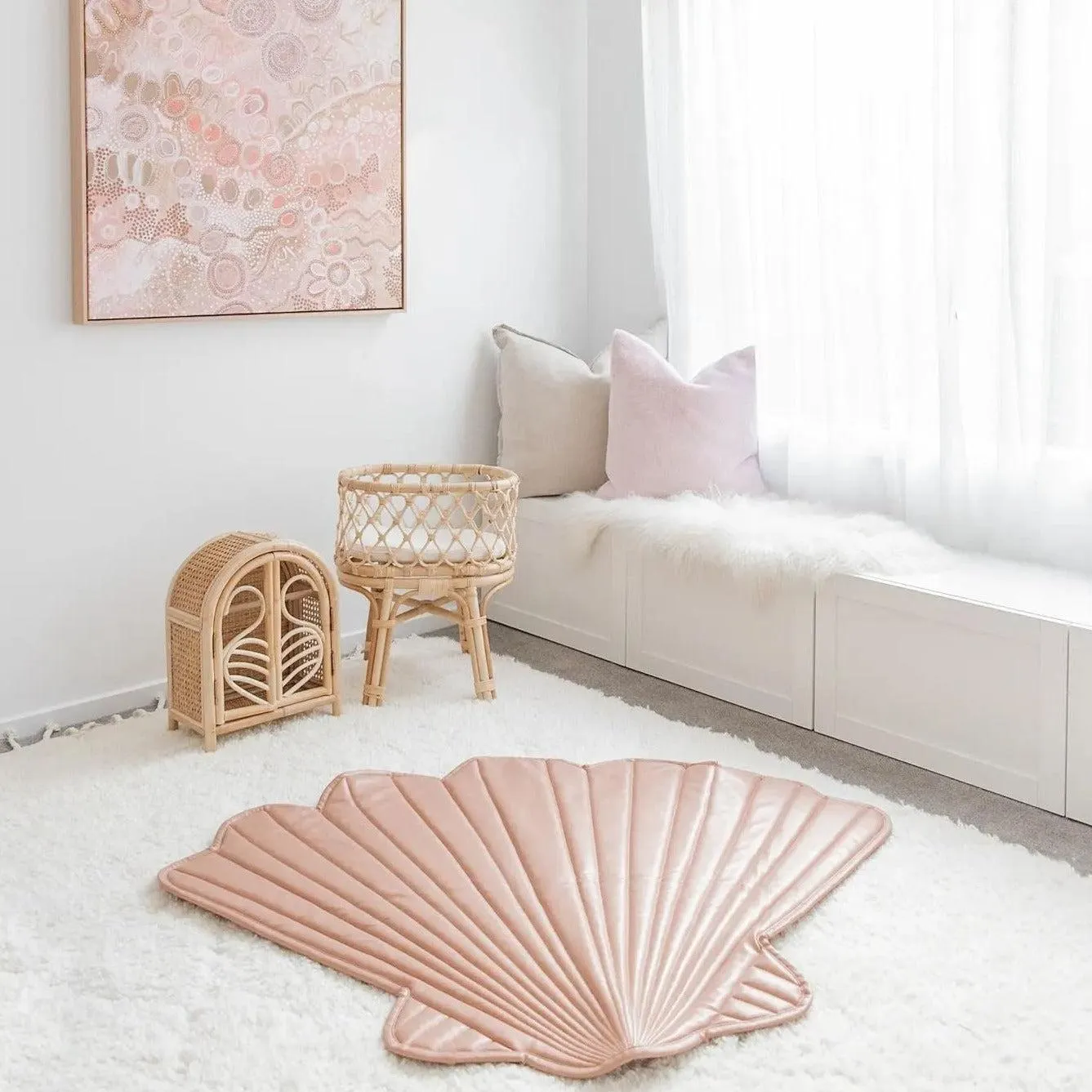 Vegan Leather Quilted Playmat Clam Shell - Rose Pink