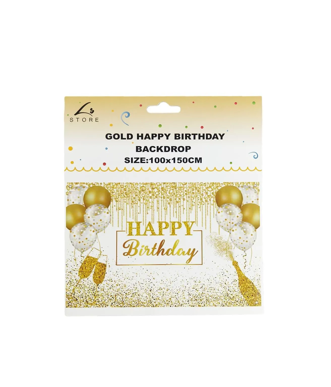 Gold Happy Birthday Banner Backdrop 100x150cm