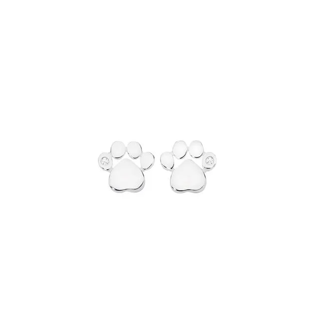 Sterling Silver cz Paw Print Stud Earrings