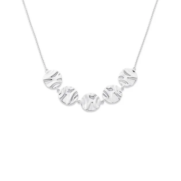 Sterling Silver 5 Textured Discs Necklet 45+5cm extension
