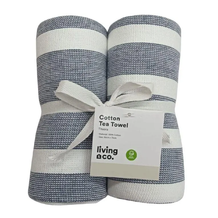Living & Co Cotton XL Tea Towel Blue 2 Pack