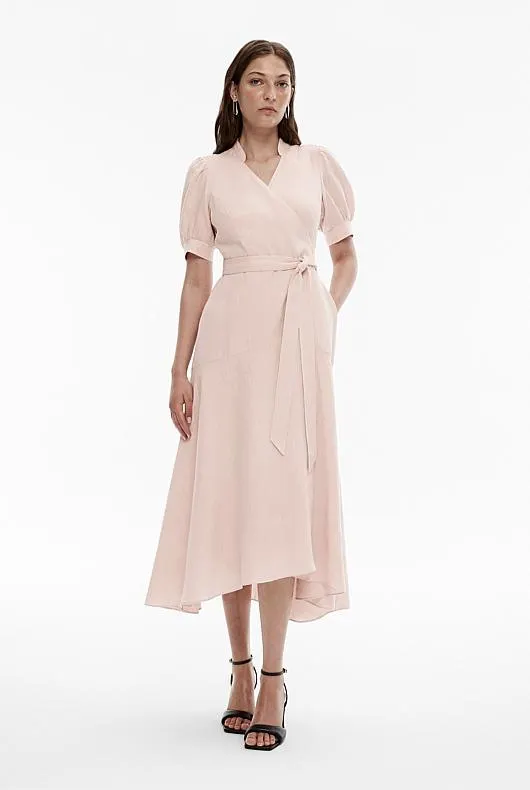 French Linen Wrap Midi Dress