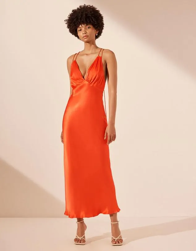 Mia Contrast Plunged Double Strap Midi Dress