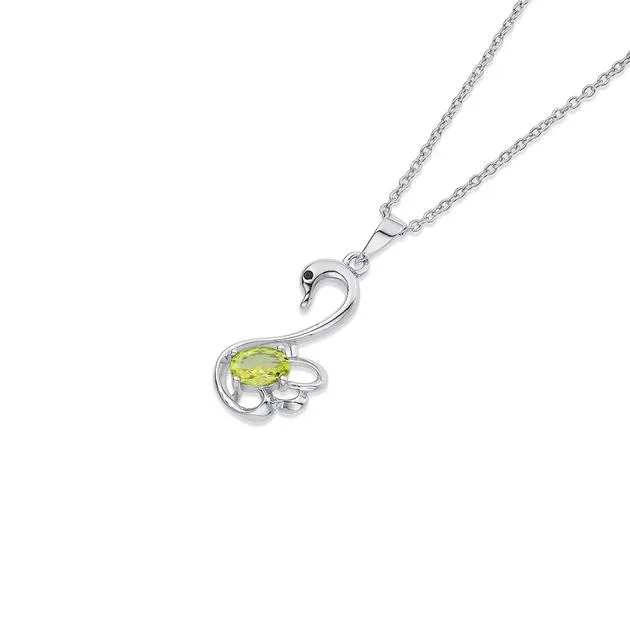 Sterling Silver Light Green Cubic Zirconia Swan Pendant