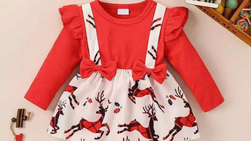 Christmas Elk Print baby girl Adorable Romper with Headband