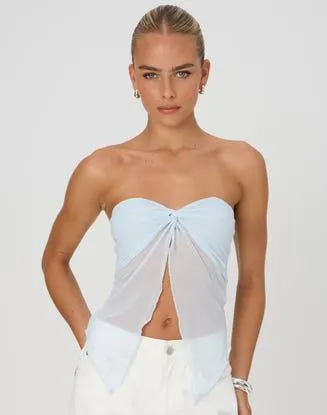 Twist Front Mesh Strapless Top