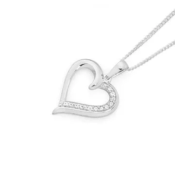 Sterling Silver 15mm Cubic Zirconia Heart Pendant