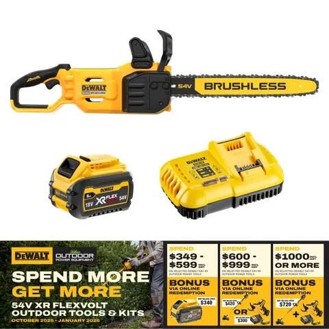 DeWalt FLEXVOLT Chainsaw Brushless 45cm/18in 54V 6Ah