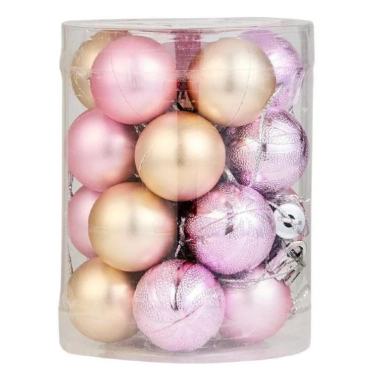 Wonderland Christmas Baubles 3cm Champagne Gold & Pink 20 Pack
