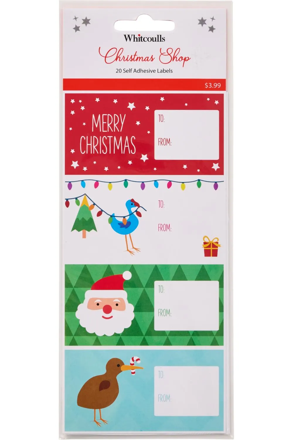 Whitcoulls Christmas Shop Gift Labels Bright Fun Pack of 20