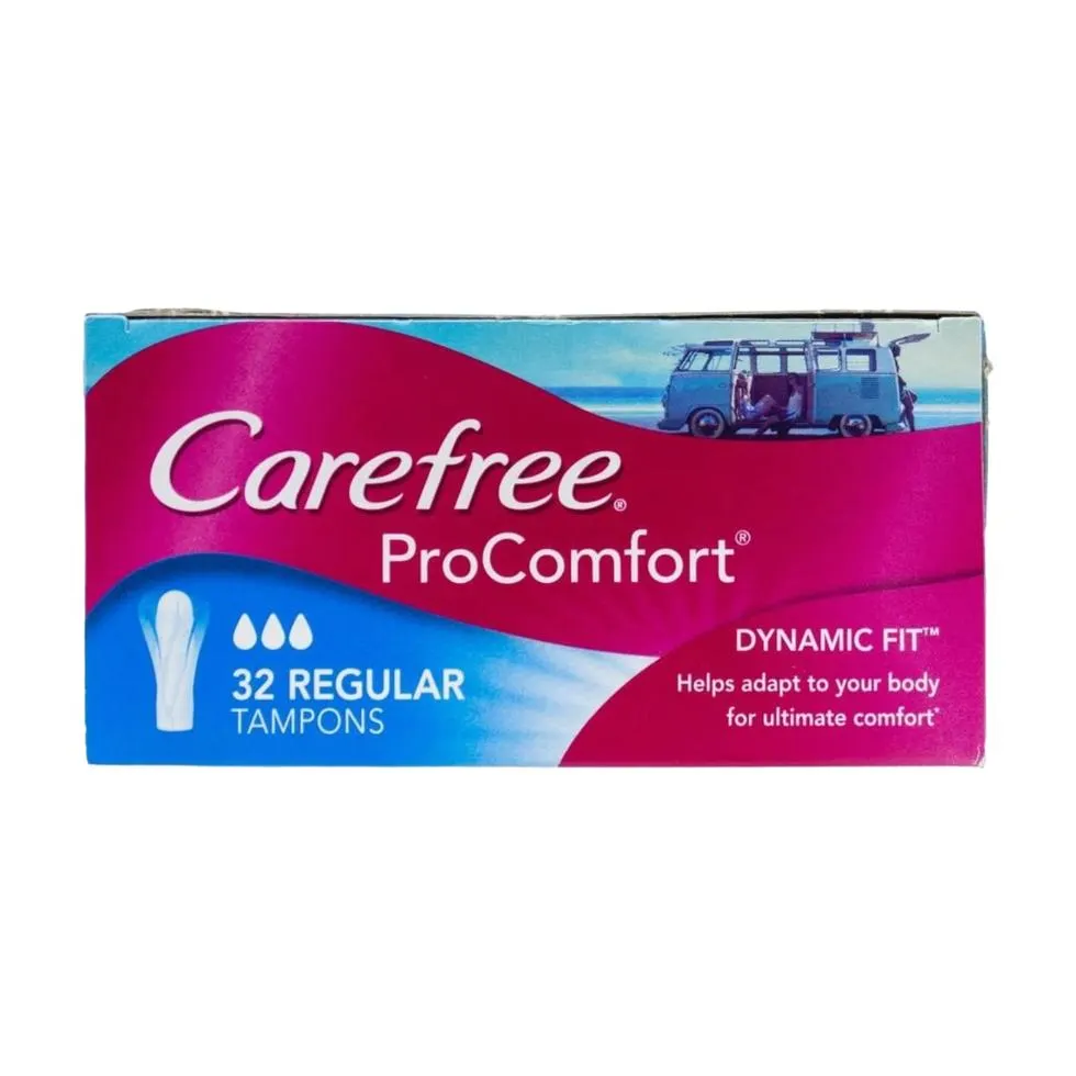 Carefree Regular Tampons Pro Comfort Dynamic Fit 32pk