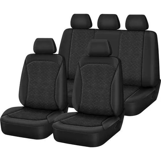 SCA Embroidered Jacquard Seat Cover Pack Black Adjustable Headrests Airbag Compatible 30&06H SAB