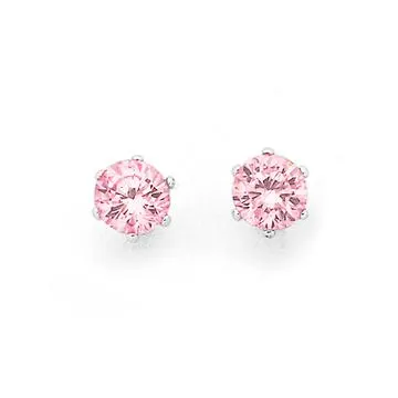 Sterling Silver Pink Cubic Zirconia Studs