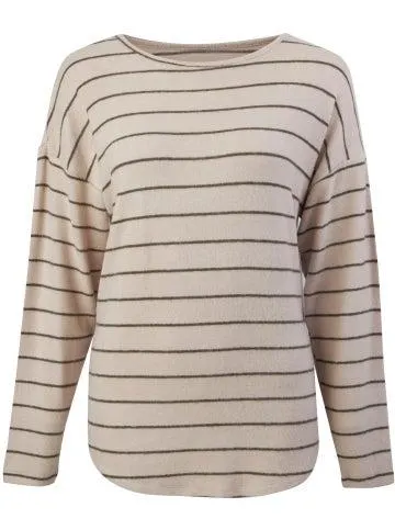 Women's Brushed Relaxed Drop Shoulder Top in Oat/khaki Stripe