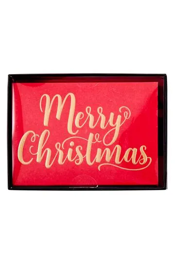 Christmas Wishes Premium Boxed Cards Red & Gold Script Pack of 20