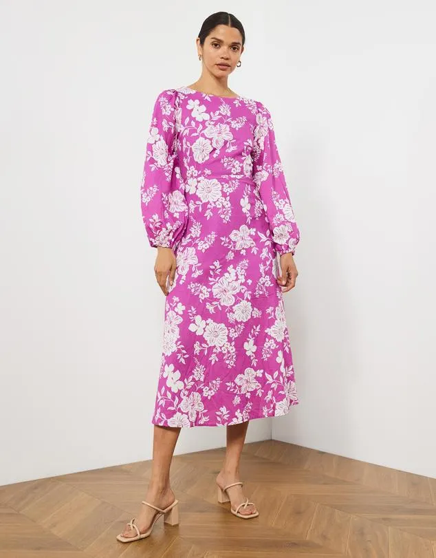 Pandora Linen Blend Long Sleeve Midi Dress