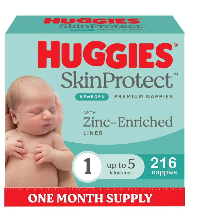 Huggies Skin Protect Nappies Size 1 Newborn 216s