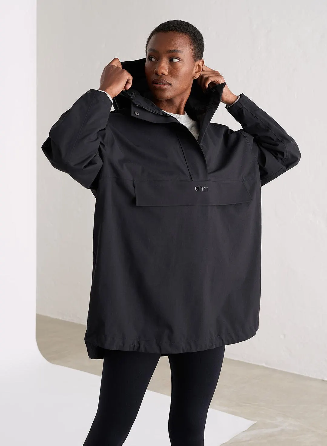 BLACK WATERPROOF OVERSIZED ANORAK