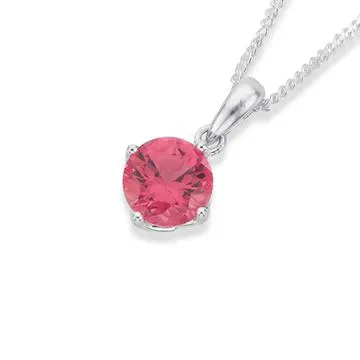 Sterling Silver Pink Cubic Zirconia 6.5mm Claw Set Pendant