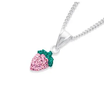 Child's Crystal Strawberry Pendant in Sterling Silver