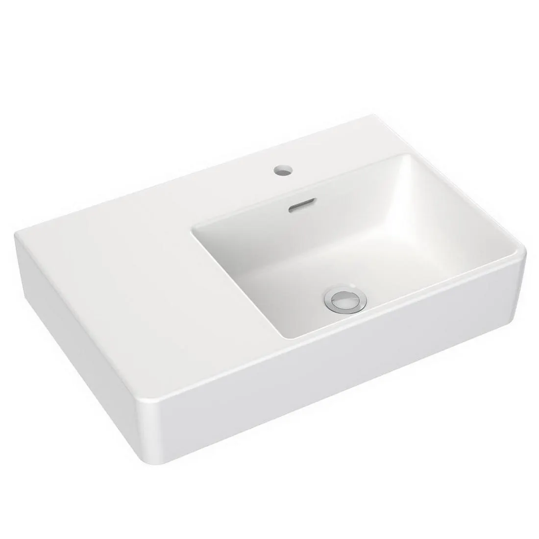 Square Wall Basin Left Hand Shelf 600mm 1 Tap Hole White CL40009.W1LH
