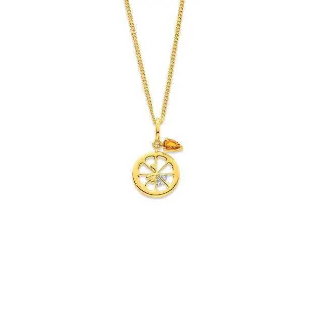 Eliza 9ct Fruit Orange Slice Diamond & Citrine Pendant