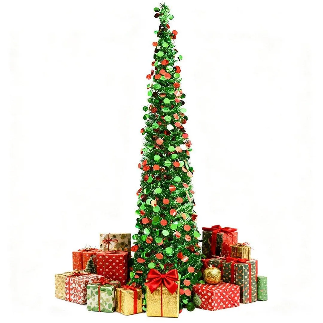 5FT Pop Up Christmas Tree Foldable Design with Metal Stand Decoration Style 1