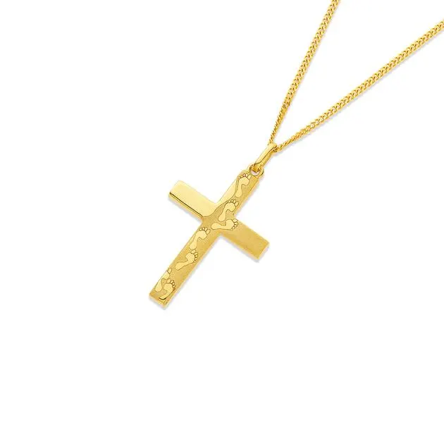9ct, 24mm Footprints Cross Pendant with Verse on Back