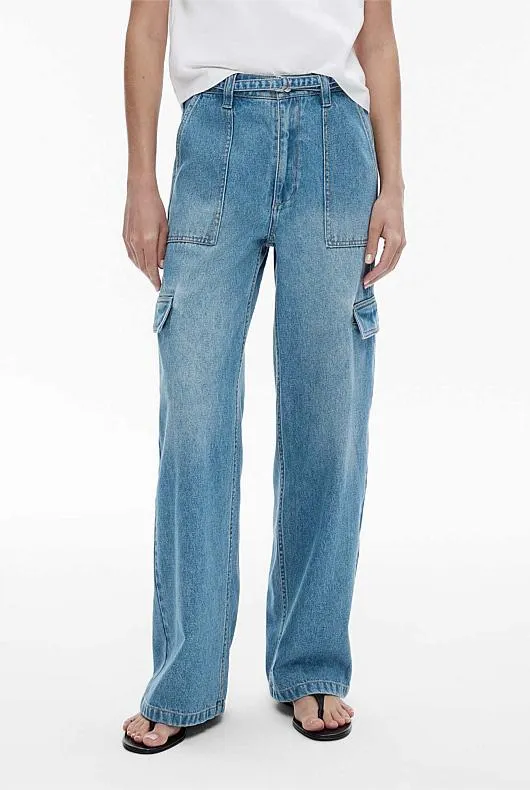 Denim Belted Cargo Jean