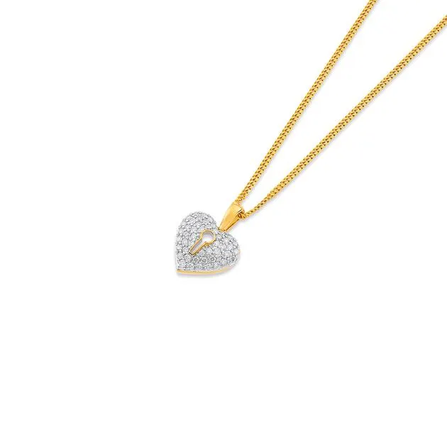 9ct, Diamond Padlock Heart Pendant TDW=.30ct