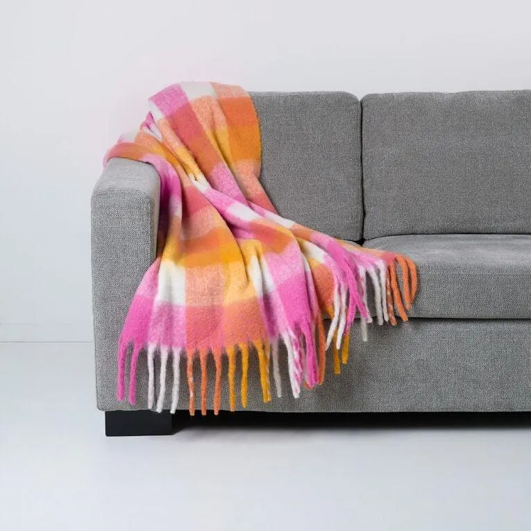 Living & Co Throw Faux Mohair Stripe Pink 127cm x 152cm