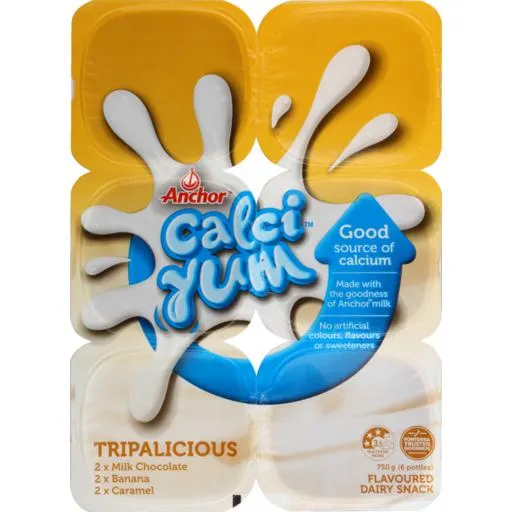 Anchor Calci Yum Dairy Food Caramel, Milk Chocolate & Banana 6 Pack