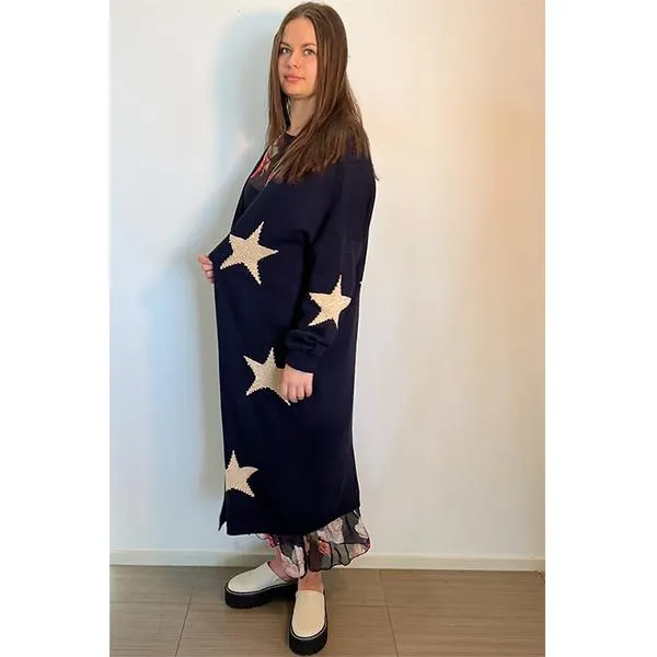 Knit Star Open Cardi Jacket Navy