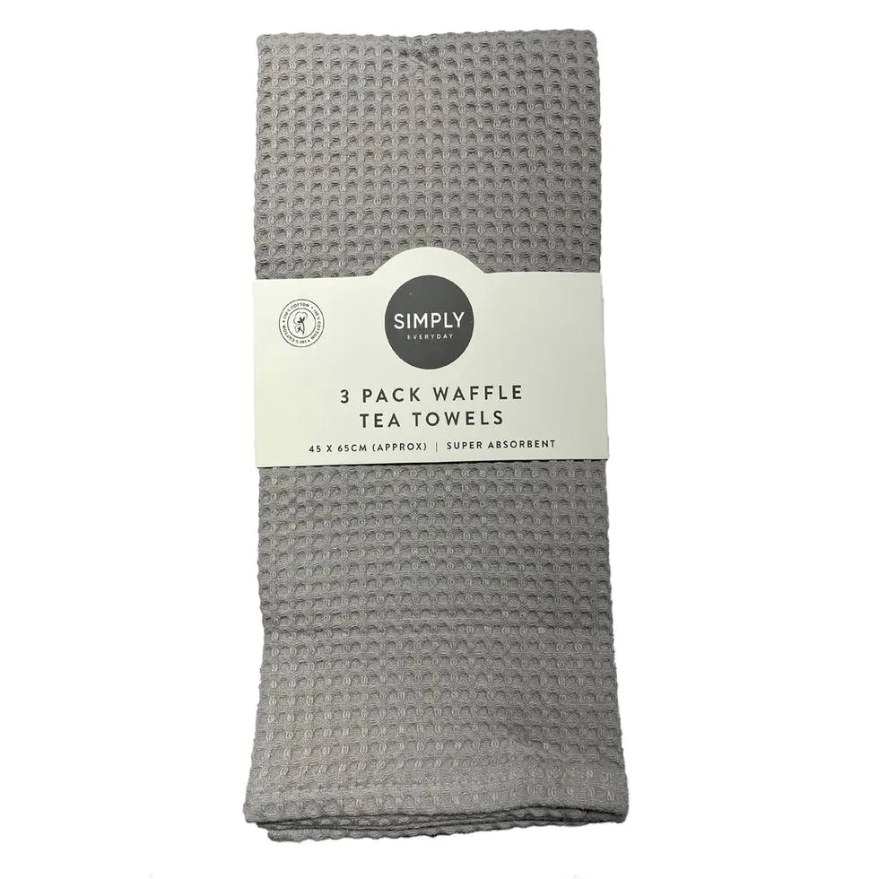 Simply Everyday Waffle Tea Towels Grey 3pk