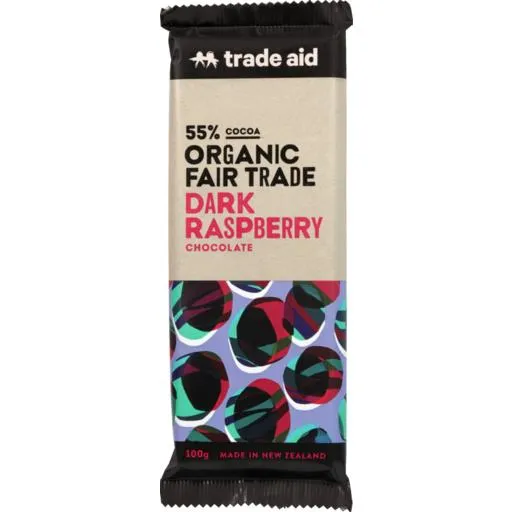 Trade Aid Chocolate Organic 55% Dark Raspberry
