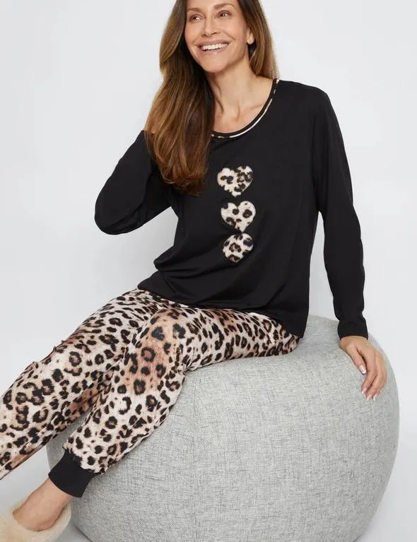 Millers Long Sleeve Printed PJ Set with Embroidery and Applique Top