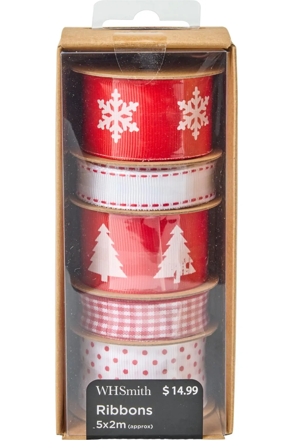 WHSmith Fabric Ribbon 10 Metre Red White
