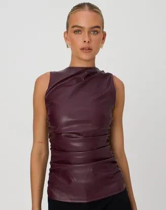 Ruched Faux Leather Top