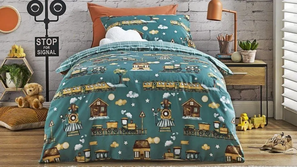 Vintage Train Glow In The Dark Quilt Cover Set