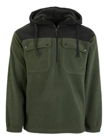 Men's Panel Hooded Polar Fleece Sweat in Khaki/black