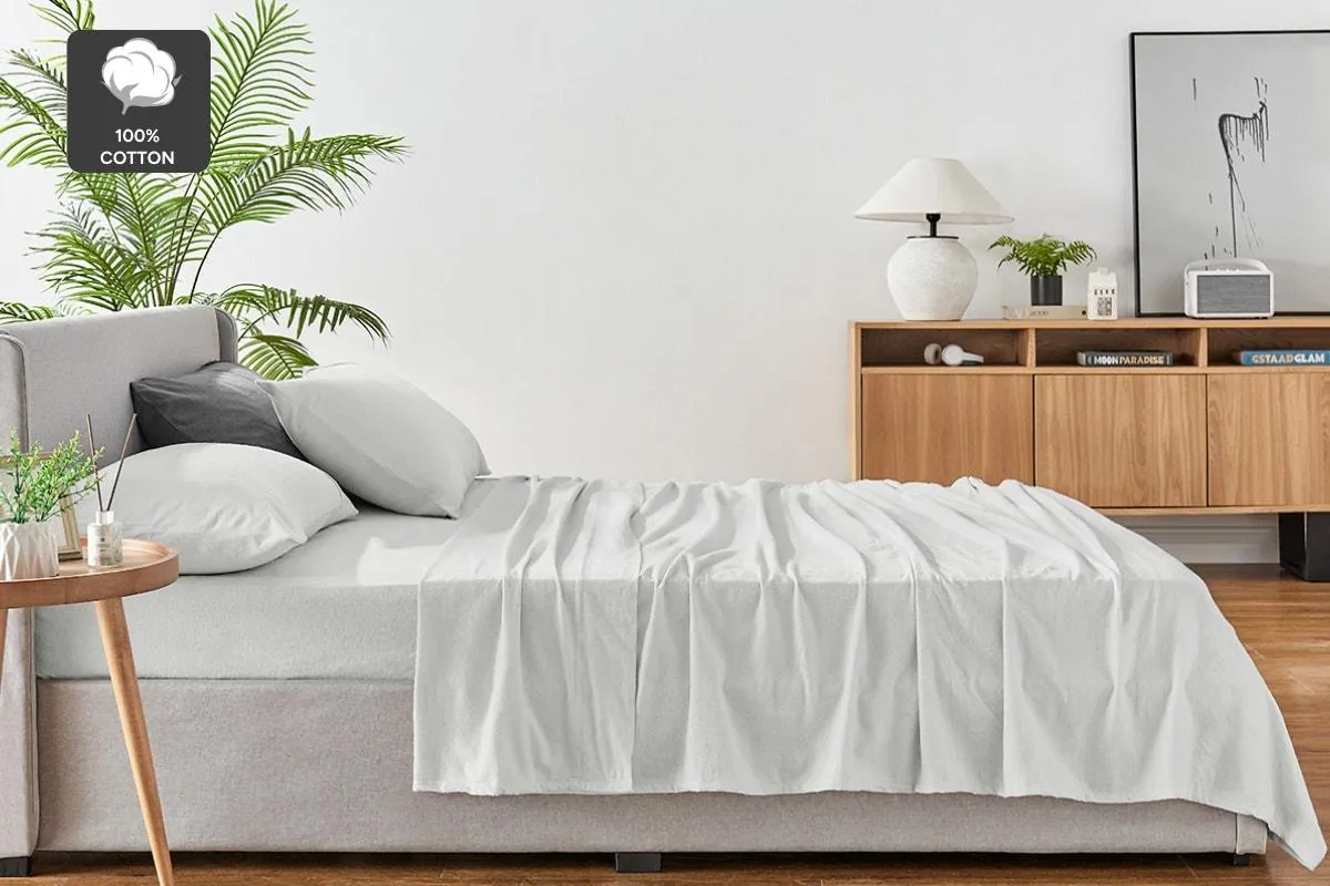 Ovela 150GSM Cotton Flannelette Bed Sheet Set (Light Grey, Double)