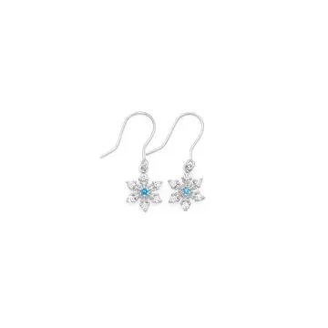 Sterling Silver Blue Cubic Zirconia Snowflake Earrings